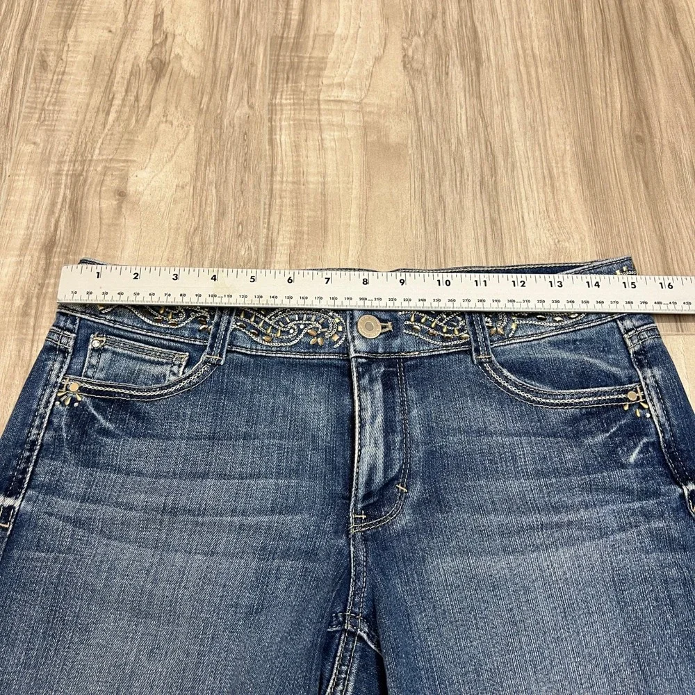 White House Black Market Embellished Denim Bermuda Shorts Sz 4 Jeweled Studded